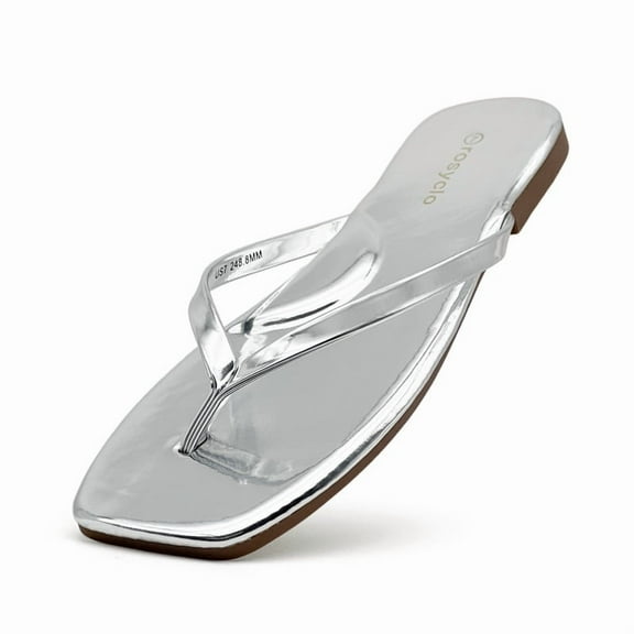 Flip Flops For Women Comfortable Round Toe Beach Sandals Vegan Leather Strap Slides Slip On Dressy Flats Sandals For Women