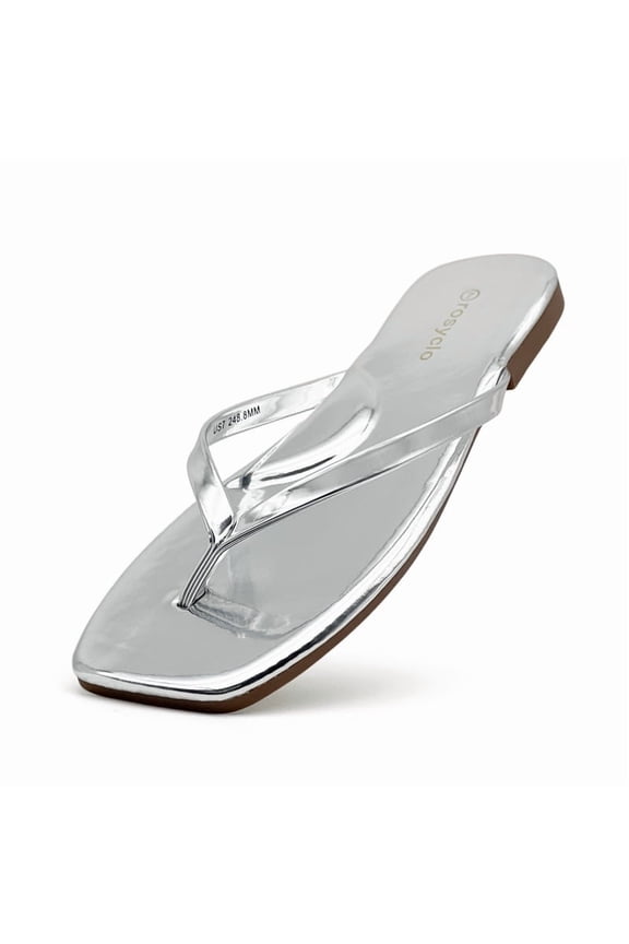 Flip Flops For Women Comfortable Round Toe Beach Sandals Vegan Leather Strap Slides Slip On Dressy Flats Sandals For Women