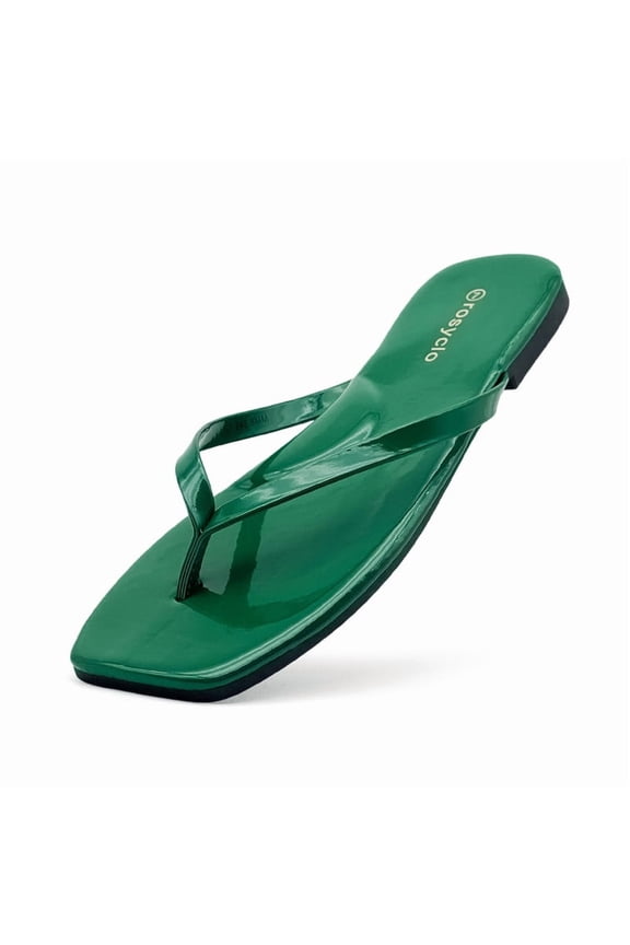 Flip Flops For Women Comfortable Round Toe Beach Sandals Vegan Leather Strap Slides Slip On Dressy Flats Sandals For Women