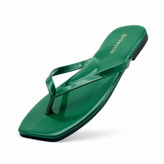 Flip Flops For Women Comfortable Round Toe Beach Sandals Vegan Leather Strap Slides Slip On Dressy Flats Sandals For Women