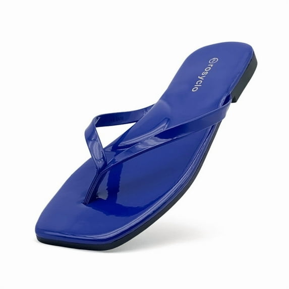 Flip Flops For Women Comfortable Round Toe Beach Sandals Vegan Leather Strap Slides Slip On Dressy Flats Sandals For Women