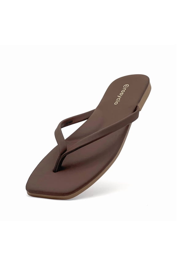 Flip Flops For Women Comfortable Round Toe Beach Sandals Vegan Leather Strap Slides Slip On Dressy Flats Sandals For Women