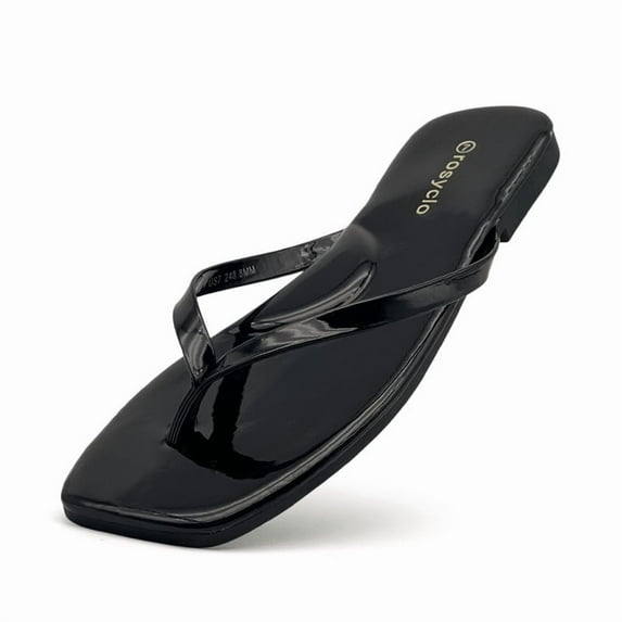 Flip Flops For Women Comfortable Round Toe Beach Sandals Vegan Leather Strap Slides Slip On Dressy Flats Sandals For Women