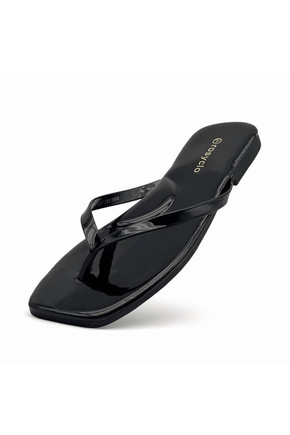 Flip Flops For Women Comfortable Round Toe Beach Sandals Vegan Leather Strap Slides Slip On Dressy Flats Sandals For Women