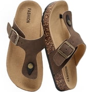 Lezzglt Kids Sandals with Cork Footbed Girls Boys Flip Flops, Casual Thong Slides Sandals Adjustable Straps Buckle,Flat Mules Arch Support Open Toes Flat for Toddler Summer Slippers