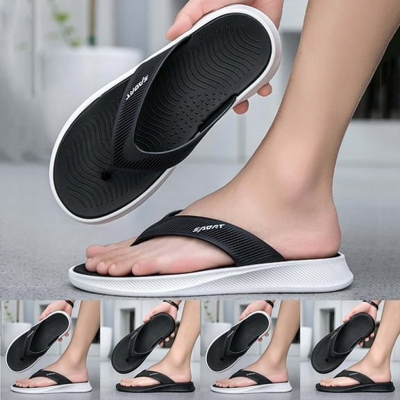 Flip-Flops for Men Outdoor Flat Heel Non-Slip Open Toe Slip-on Summer Indoor Slides Thong Slippers Men Footwear Causal Summer Dressy Beach Shoes Black 7