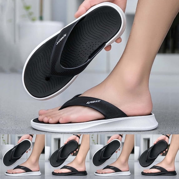 Flip-Flops for Men Outdoor Flat Heel Non-Slip Open Toe Slip-on Summer Indoor Slides Thong Slippers Men Footwear Causal Summer Dressy Beach Shoes Black 8