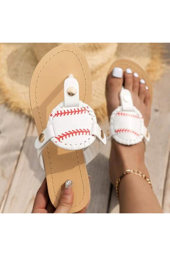 Flip Flops Printed Baseball Beach Slippers Women Casual Sandals Comfortable Footwear White Size 40 For Summer Beach And Daily Wear