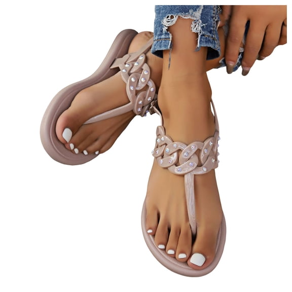 Flip Flops Sandals for Women 2025 Summer Beach Rhinestones Sparkly Dressy Sandals Vacation Flat Dress Sandals