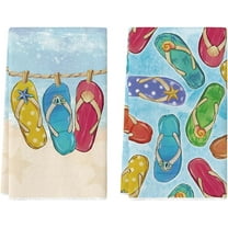 Flip-Flops Seaside Beach Summer Kitchen Towels Dish Towels, 18x26 Inch Farmhouse Summer Seasonal Decoration Hand Towels Set of 2