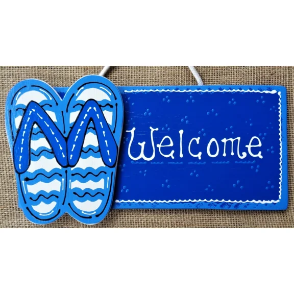 Flip Flops Welcome Sign Wall Plaque Home Deck Backyard Summer Seasonal Porch