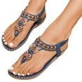 thumbnail image 1 of Flip Flops for Women Bohemian Beaded Beach Sandals Lightweight Comfy Footbed Slip on Elastic Ankle Strap Summer Outdoor Flat Walking Shoes Blue Size 8.5, 1 of 6