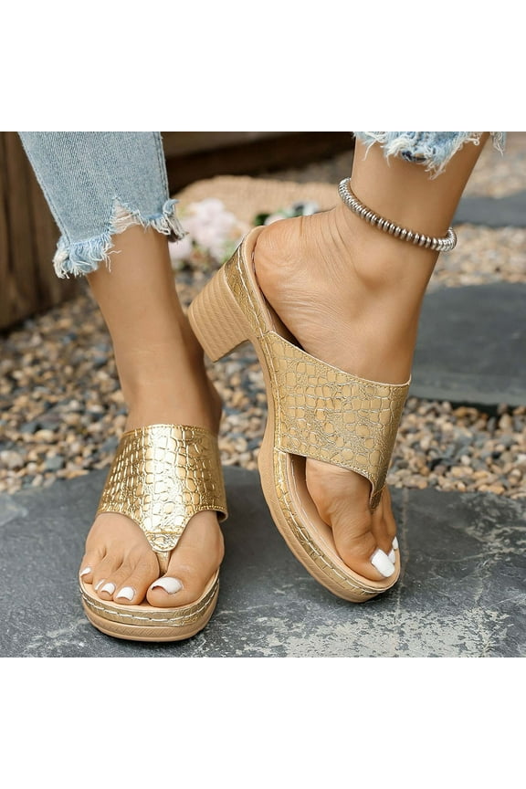Flip Flops Women Sandals & Slides ,Ladies Toe Post Arch-support Sandals Beach Wedges Orthopedic Slippers Summer Soft-Soled Non Slip Slides Shoes Thong Gold 6.5