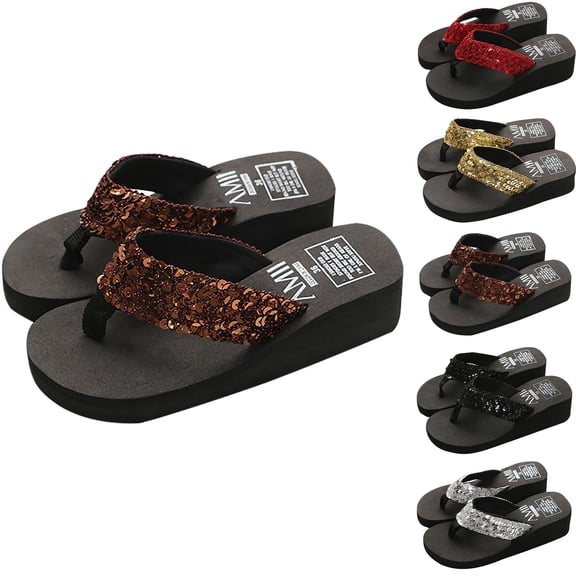 Flip Flops for Women Sequin Beach Sandals Shower Shoes Gym Pool Dorm Water Sandals Flip Flops Casual Sandals Summer Slippers for Beach Swimming Pool Travel Comfortable Shower Shoes