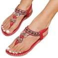 thumbnail image 1 of Flip Flops for Women Bohemian Beaded Beach Sandals Lightweight Comfy Footbed Slip on Elastic Ankle Strap Summer Outdoor Flat Walking Shoes Red Size 6, 1 of 6