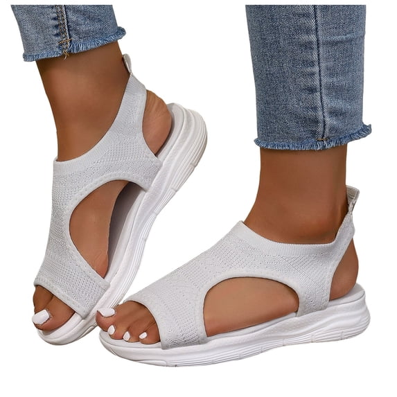 Flip Flops for Women Boho Flower Slip on Wedge Sandals Casual Summer Platform Orthopedic Walking Shoes White Size 8