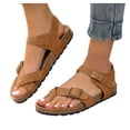 thumbnail image 1 of Flip Flops for Women Buckle Strap Cork Footbed Flat Sandals Comfortable Arch Support Summer Beach Shoes Coffee Size 8.5, 1 of 7