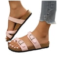 thumbnail image 1 of Flip Flops for Women Buckle Strappy Cork Footbed Slide Sandals Comfortable Arch Support Slip on Casual Beach Shoes Pink Size 10.5, 1 of 5