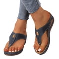 thumbnail image 1 of Flip Flops for Women Orthopedic Thong Sandals Trendy Metal Decor Hollow out Wedges Slides Casual Arch Support Summer Slippers Blue Size 5.5, 1 of 6