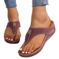 thumbnail image 1 of Flip Flops for Women Orthopedic Thong Sandals Trendy Metal Decor Hollow out Wedges Slides Casual Arch Support Summer Slippers Wine Size 8, 1 of 5