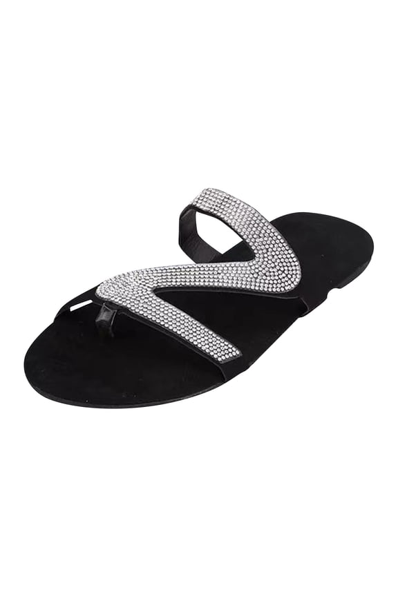 Flip Flops for Women Sparkly Rhinestone Flat Slippers Glitter Strappy Summer Causal Walking Slide Shoes, 37
