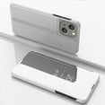 thumbnail image 1 of Flip Folio Case for iPhone 15, Smart Clear View Makeup Mirror Plating Hard PC Vertical Kickstand Slim Fit PU Leather Full Body Protective Cover for iPhone 15 - Silver, 1 of 8