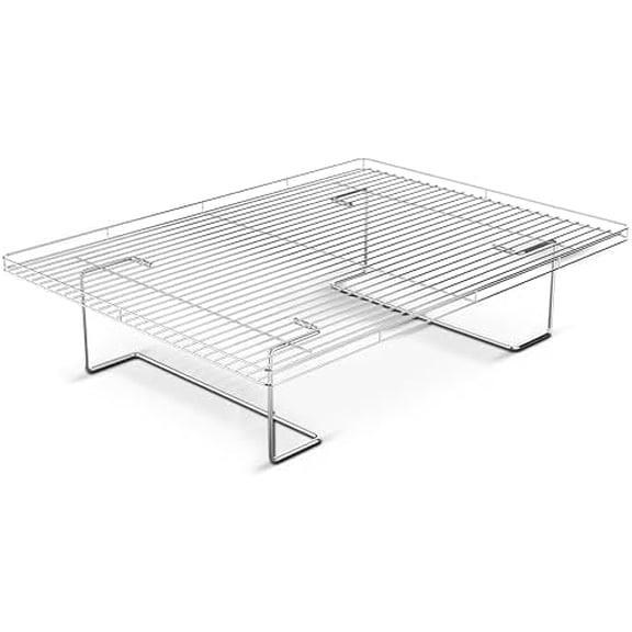 Flip-Free Crispmaster 1st Ever 4-Inch Elevated Roasting & Baking Rack for 360 Heat Stainless Steel Wings, Fries, Chicken, Veggies, Turkey, Roasts, Baking Pan for Oven or Grill 17 x 13