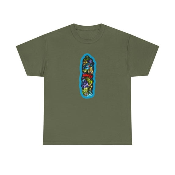 Flip Geoff Rowley Monster Party Skateboard 2000s Vintage Classic T Shirt Print - Military Green / XL