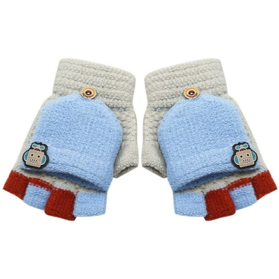 Flip Gloves Students Hand Warmer Warm Thickened Cold Proof Children Baby Gloves Autumn Winter Gloves Knitted Gloves Warm Mittens GREY