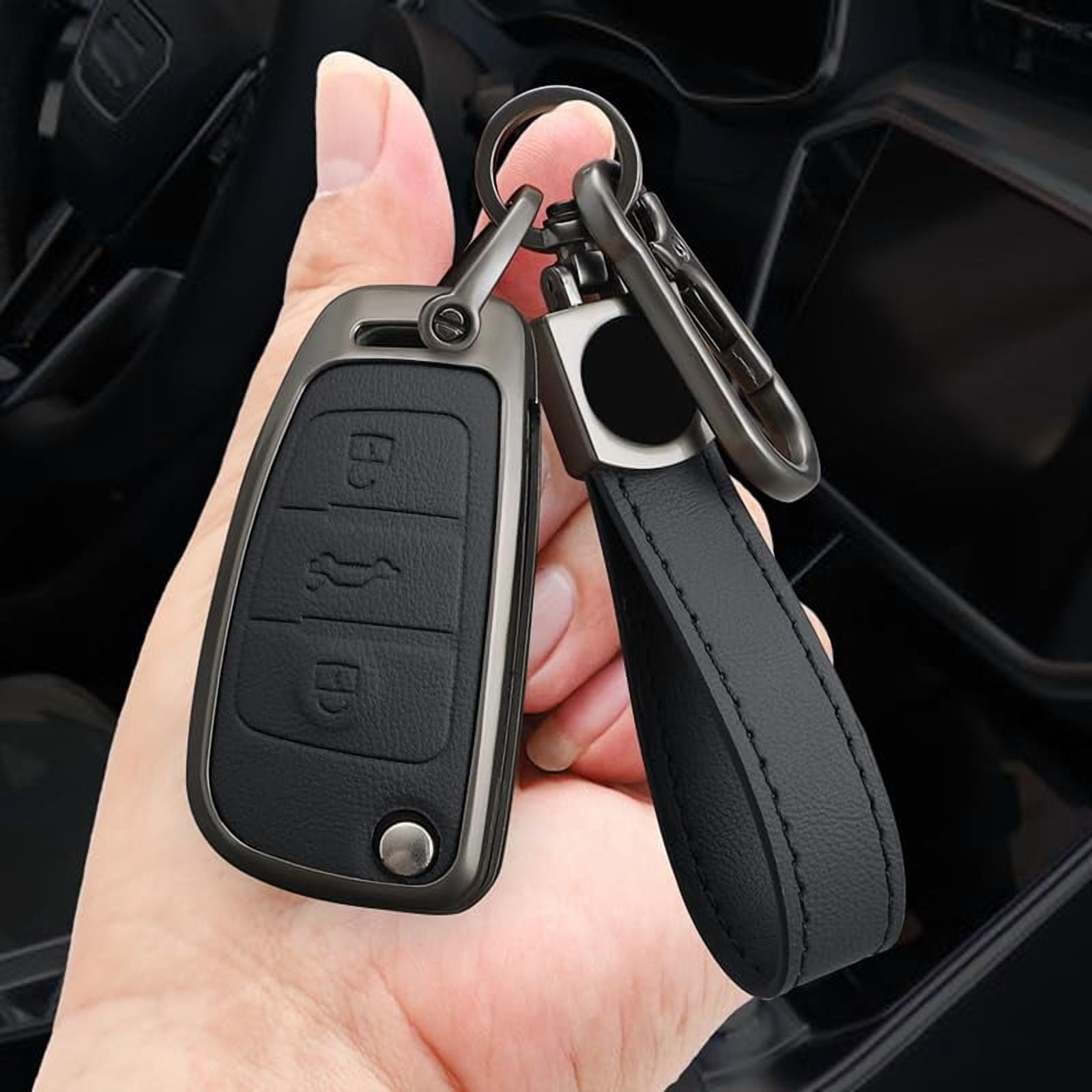 Flip Key Fob Cover Case Metal & Leather Compatible with Audi A1 A3 A4 A6 A8 Quattro Q3 Q7 S3 S6 RS3 RS6 R8 TT TTS Keyless