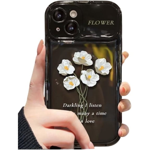 Flip Large Mirror White Bouquet Case, Translucent Design, Cartoon, with Mirror, Anti-wear and Anti-Drop, for iPhone 15 14 13 12 11 Pro Max Mini XS XR 7 8 6 Phone Case (P1,iPhone Xs Max)