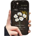 thumbnail image 1 of Flip Large Mirror White Bouquet Case, Translucent Design, Cartoon, with Mirror, Anti-wear and Anti-Drop, for iPhone 15 14 13 12 11 Pro Max Mini XS XR 7 8 6 Phone Case (P1,iPhone 15), 1 of 7