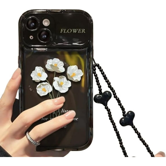 Flip Large Mirror White Bouquet Case, Translucent Design, Cartoon, with Mirror, Anti-wear and Anti-Drop, for iPhone 15 14 13 12 11 Pro Max Mini XS XR 7 8 6 Phone Case (P2,iPhone Xs Max)