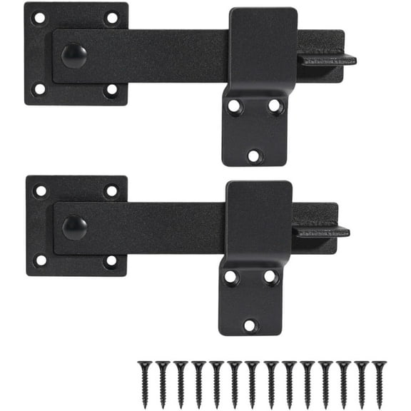 Flip Latch Barn Door Fence Gate Latch Lock, 2 Pack Heavy Duty Steel Double Gate Latch, Black black (2 Pcs)