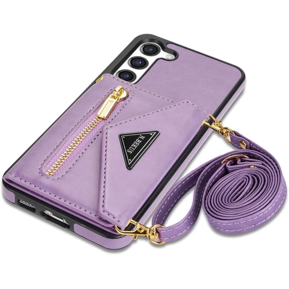 Flip Leather Wallet Cover for Samsung Galaxy S23 5G Crossbody Case with Credit Card Holder Strap Lanyard 6.1'', Women Girl Purse Kickstand (Purple,S23)