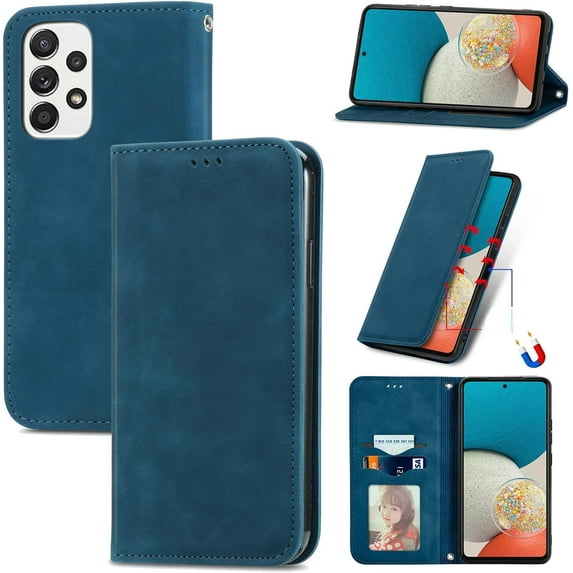 Flip Leather Wallet Phone Case for Samsung Galaxy S22 Ultra S21 Plus S20 FE S10 S9, Solid Color Stand Card Holder Back Cover(Blue,S9)
