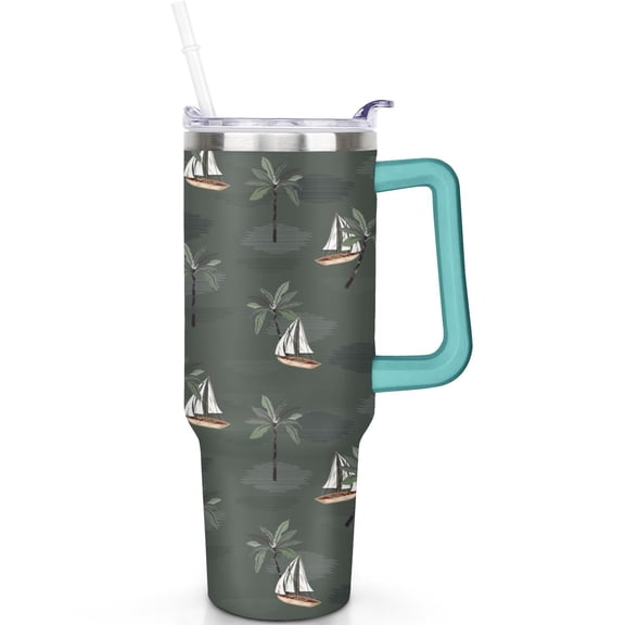 Flip Lid 40oz Hawaii Tropical Cup with Handle, Stainless Insulated Gift Mug