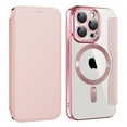 thumbnail image 1 of Flip Magnetic Case for Apple iPhone 12 Pro, Compatible with Magsafe Cards Holder Wallet Case RFID Blocking Clear Back Cover Anti-Scratch Folio Shockproof Bisiness Type Case for Women, Pink, 1 of 7