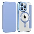 thumbnail image 1 of Flip Magnetic Case for Apple iPhone 12 Pro, Compatible with Magsafe Cards Holder Wallet Case RFID Blocking Clear Back Cover Anti-Scratch Folio Shockproof Bisiness Type Case for Women, Blue, 1 of 7