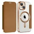 thumbnail image 1 of Flip Magnetic Case for Apple iPhone 13, Compatible with Magsafe Cards Holder Wallet Case RFID Blocking Clear Back Cover Anti-Scratch Folio Shockproof Bisiness Type Case for Women, Brown, 1 of 7