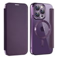 thumbnail image 1 of Flip Magnetic Case for Apple iPhone 13 Pro, Compatible with Magsafe Cards Holder Wallet Case RFID Blocking Clear Back Cover Anti-Scratch Folio Shockproof Bisiness Type Case for Women, Purple, 1 of 7