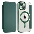 thumbnail image 1 of Flip Magnetic Case for Apple iPhone 15 Plus, Compatible with Magsafe Cards Holder Wallet Case RFID Blocking Clear Back Cover Anti-Scratch Folio Shockproof Bisiness Type Case for Women, Darkgreen, 1 of 7