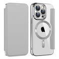 thumbnail image 1 of Flip Magnetic Case for Apple iPhone 15 Pro Max, Compatible with Magsafe Cards Holder Wallet Case RFID Blocking Clear Back Cover Anti-Scratch Folio Shockproof Bisiness Type Case for Women, Grey, 1 of 7