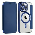 thumbnail image 1 of Flip Magnetic Case for Apple iPhone 15 Pro Max, Compatible with Magsafe Cards Holder Wallet Case RFID Blocking Clear Back Cover Anti-Scratch Folio Shockproof Bisiness Type Case for Women, Darkblue, 1 of 7