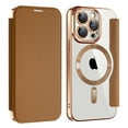 thumbnail image 1 of Flip Magnetic Case for Apple iPhone 16 Plus, Compatible with Magsafe Cards Holder Wallet Case RFID Blocking Clear Back Cover Anti-Scratch Folio Shockproof Bisiness Type Case for Women, Brown, 1 of 7