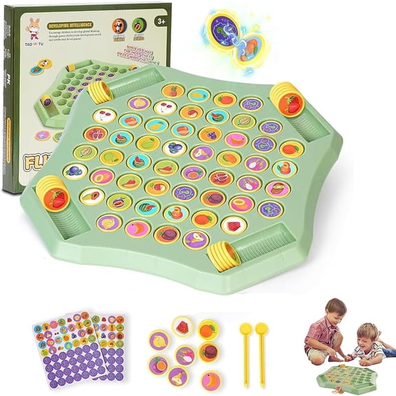 Flip Match Board Game, 54pcs Flip Chess Memory Game, Memory Checkerboard Over Card Board, Double Cartoon Pattern Matching Memories Game, Suitable for 2-4 Players