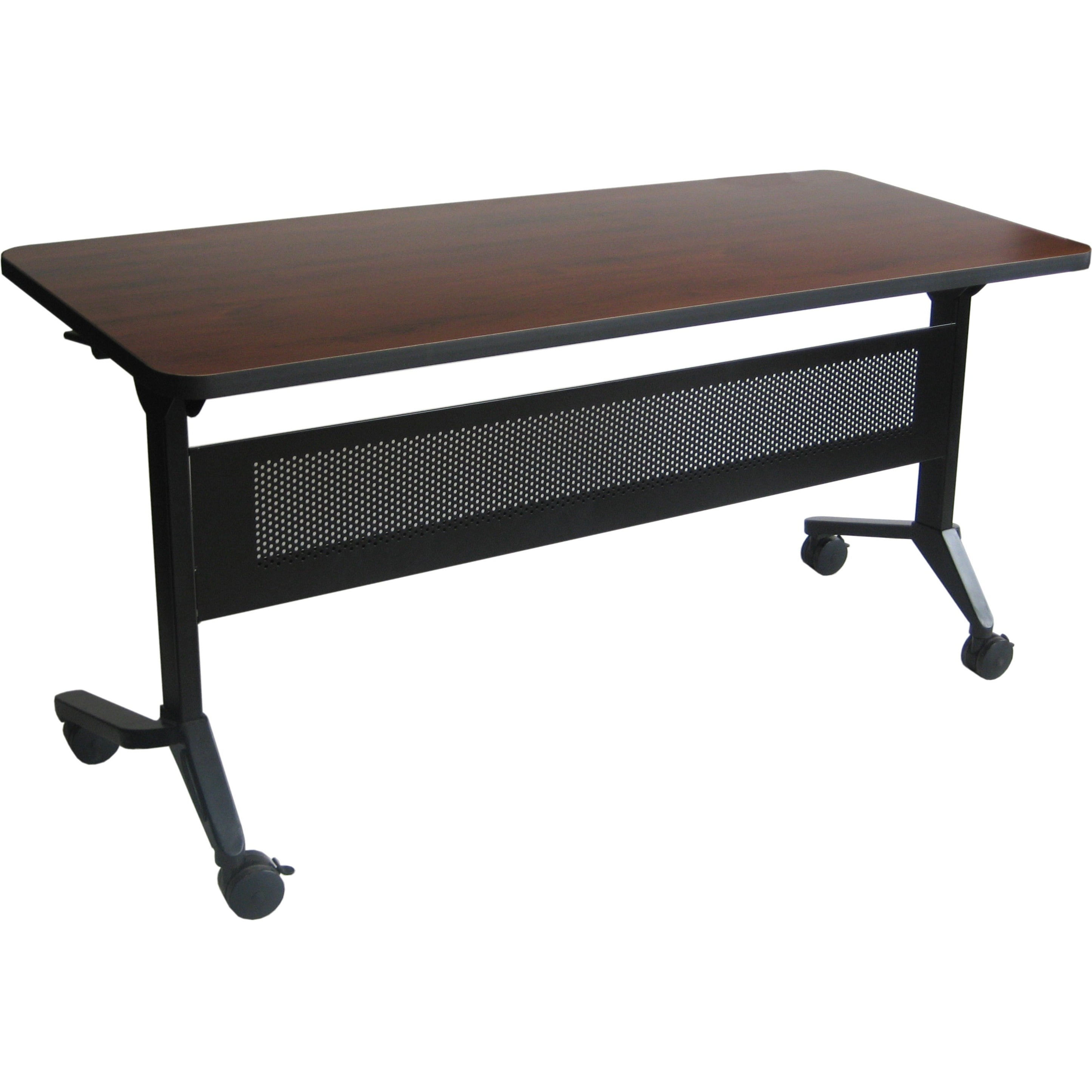 Cherry and Silver Rectangular Training Table with Locking Casters