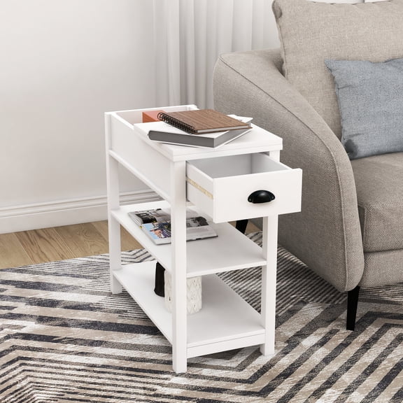 Flip Over Narrow Side Table, MDF and Drawers / Long - term Use for Daily Organizing