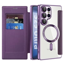 Flip Phone Case for Samsung Galaxy S25 Ultra, PU Leather Wallet Case with RFID Blocking Card Slot, Clear Back Cover Build-in Len Protector for Samsung S25 Ultra, Purple