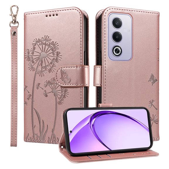 Flip Phone Case for OPPO A3 Pro 5G, Kickstand and 3 Card Slots, Shockproof and Scratch Resistant, Rose Gold